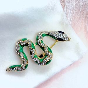 Rhinestone Green Snake Brooch